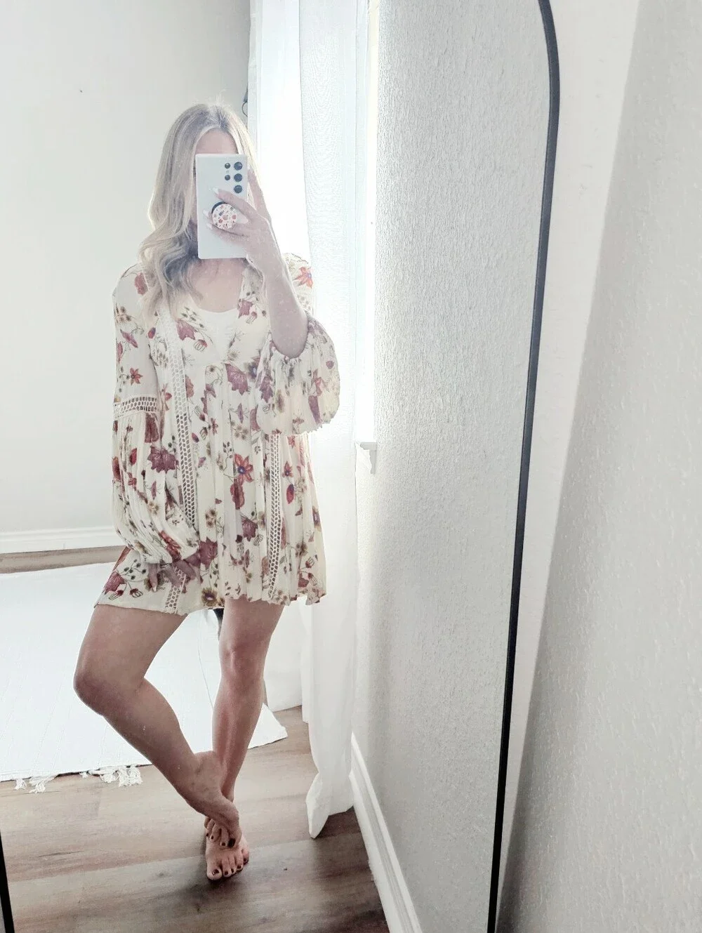 Free People Just The Two Of Us Top Tunic Dress Black Floral Botanical Mini XS